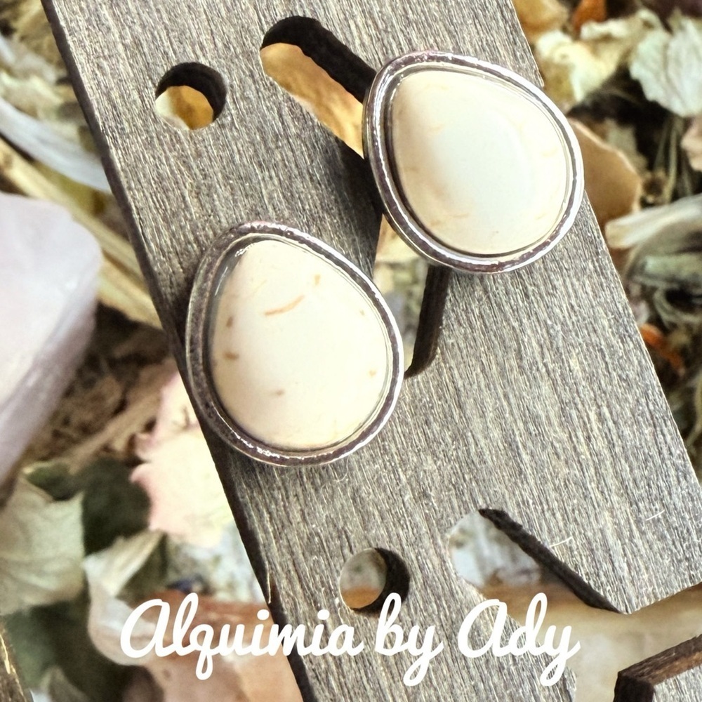 BIG + Cream turquoise silver stud raindrop earrings